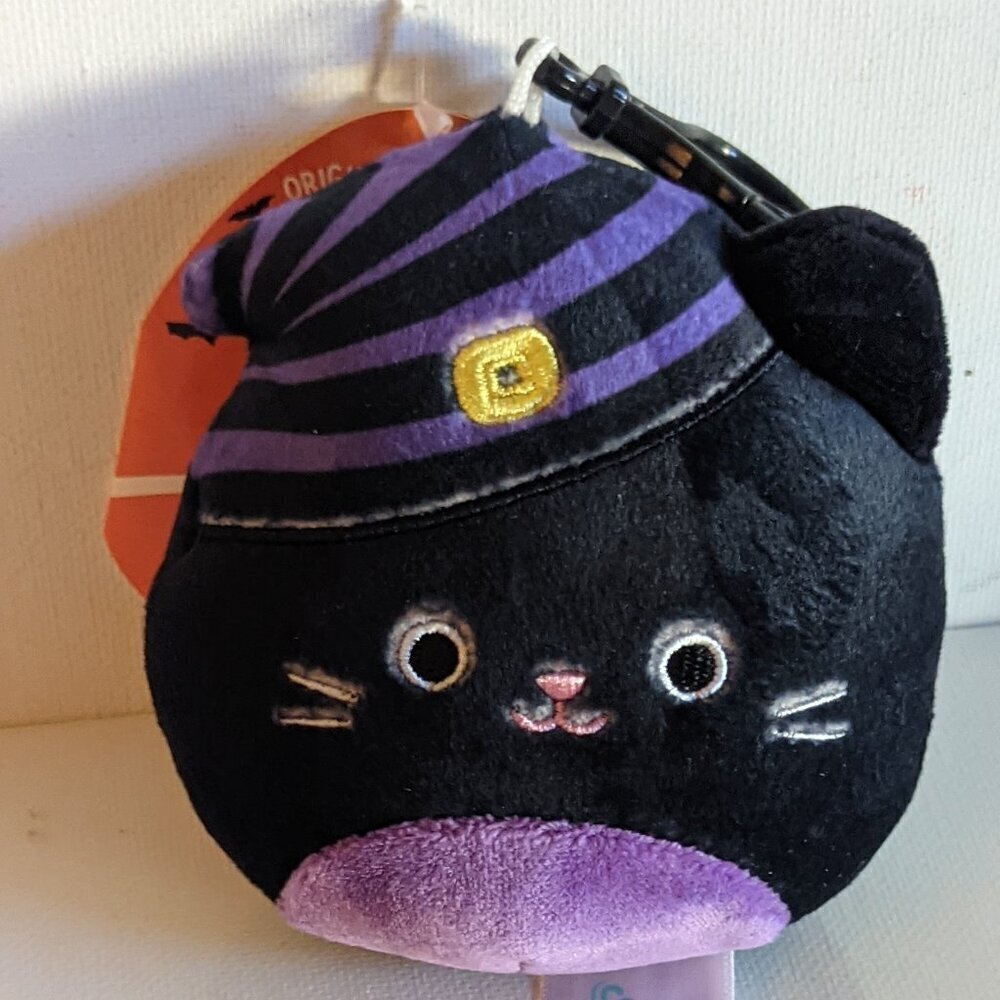 NWT 3.5" Autumn Black Cat Witch Hat Purse Clip Squishmallows Halloween Goth NEW